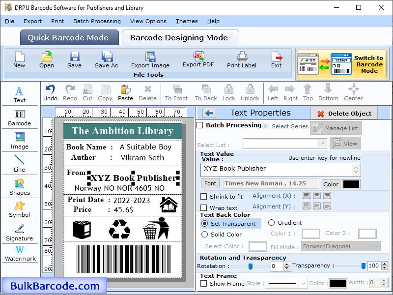Windows 7 Library Barcodes Generator 7.8 full