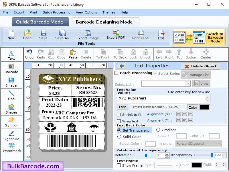 Windows 7 Library Book Barcode Creator 2.8 full