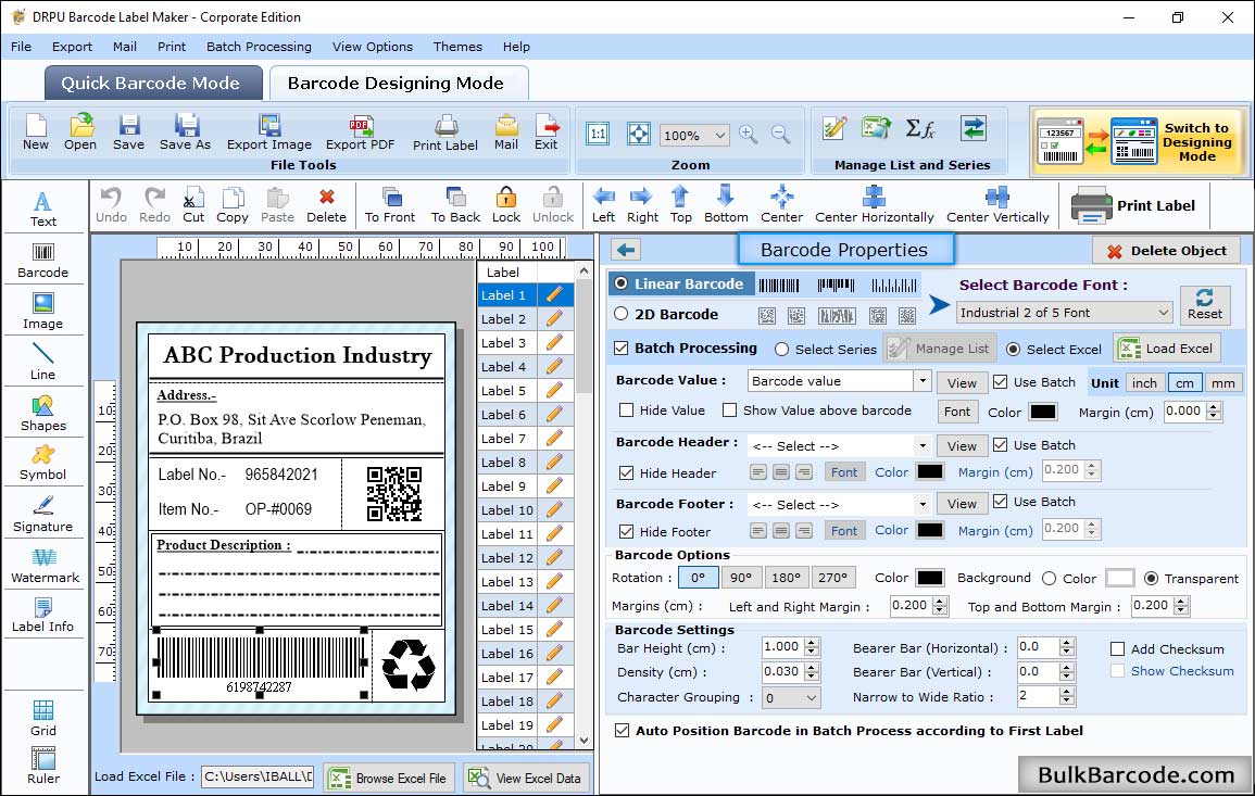 Linear and 2D barcode Software - Corporate Edition designs multiple tag ...