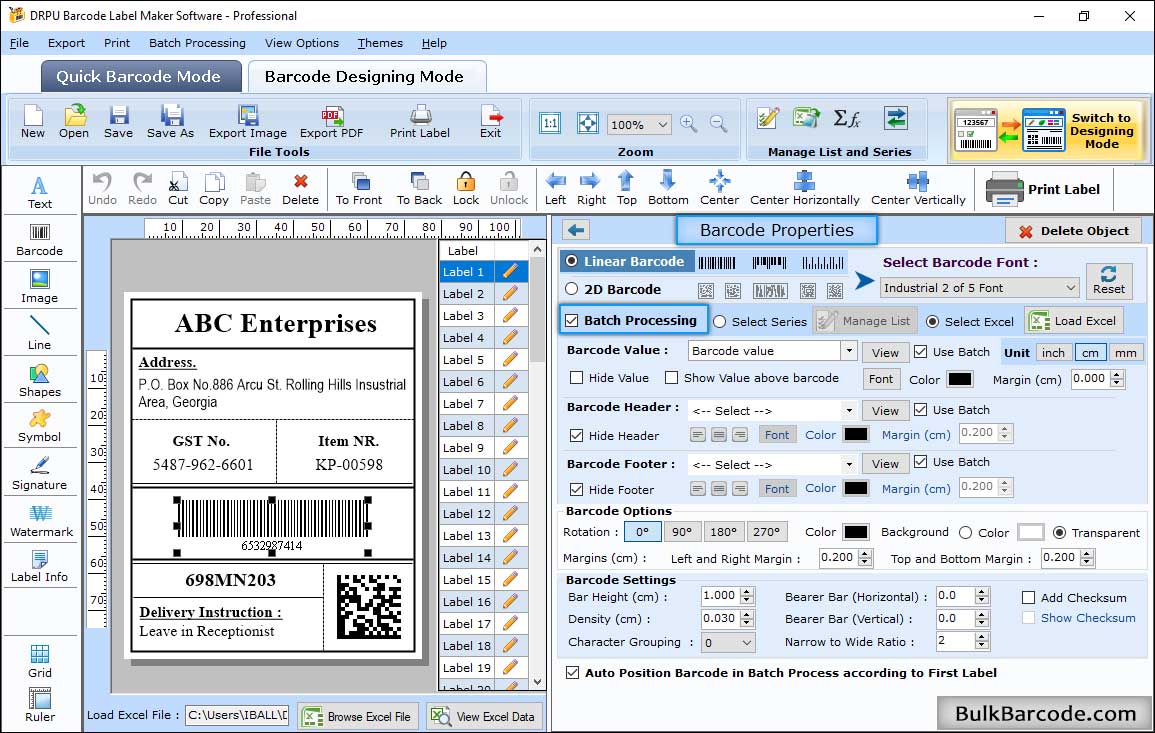 Professional Barcode Properties