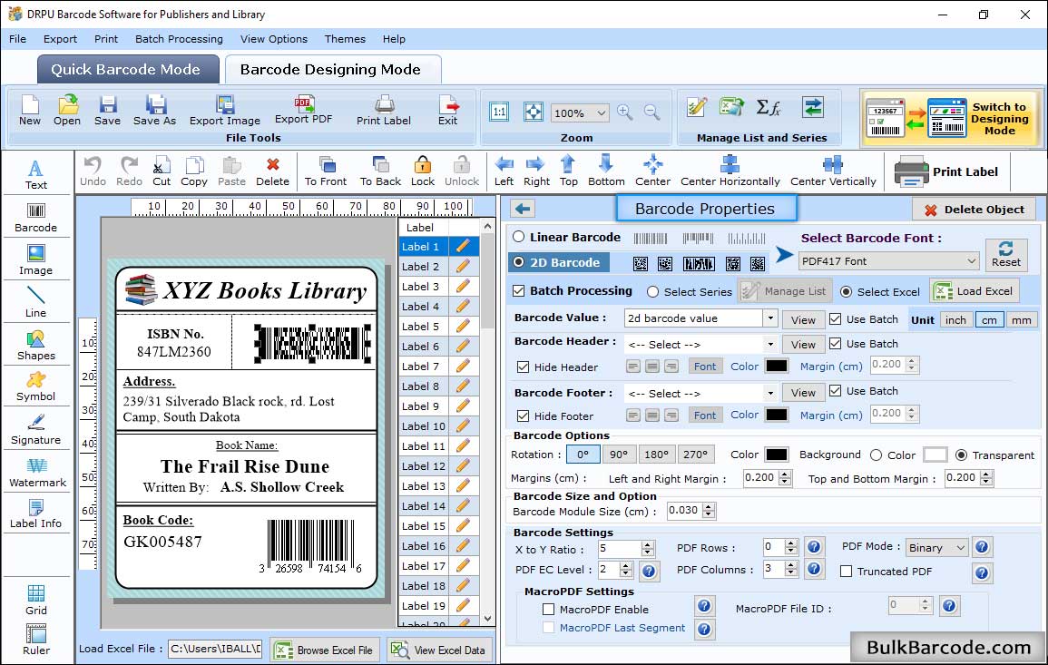 Publisher library barcode Properties