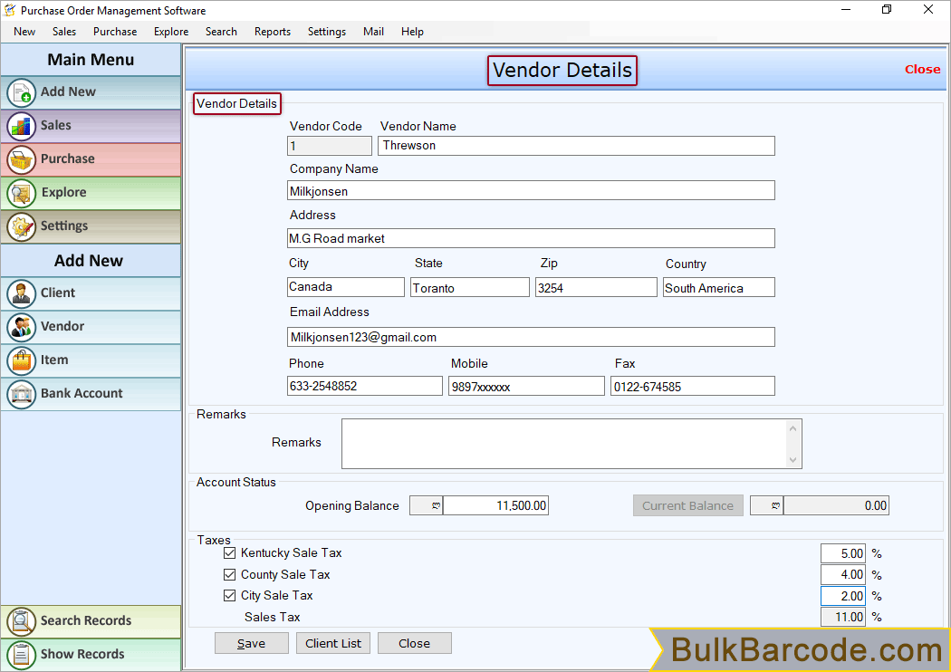 Vendor Details